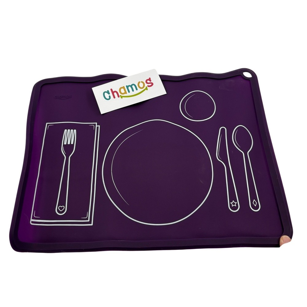 Chamos Montessori Silicone Placemat Purple Kids Table Setting Learning Mat Bag